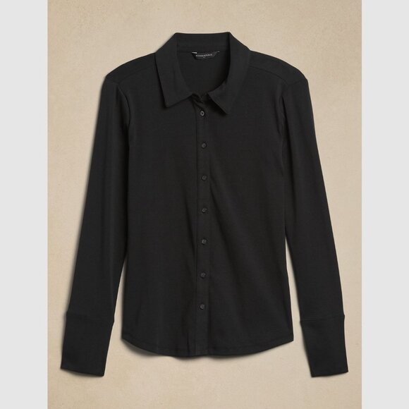 Banana Republic Factory Refined Ribbed Shirt Black - Picture 4 of 8